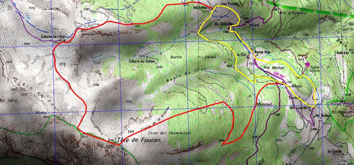 BOUCLE N°5 de l’Alp en rouge au départ de la boucle N°4 tracé jaune.