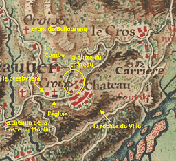 Carte de Villeneuve (1700 env.) : interprétation O. Peyre.